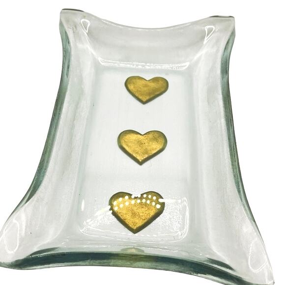 Art Glass Tray Felt Glass Carved Heart Gold Kiln Formed Vintage Heavy 2.3 Lbs - Picture 1 of 4